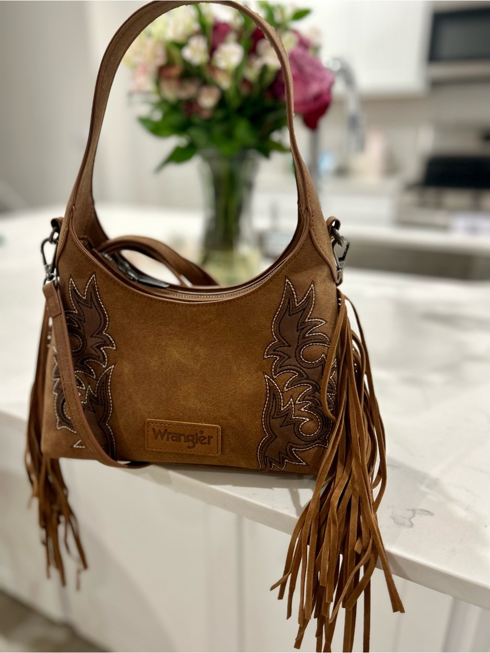 Wrangler Women's Brown Fringe Suede Shoulder Bag